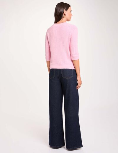 Pull maille duveteuse rose pastel femme