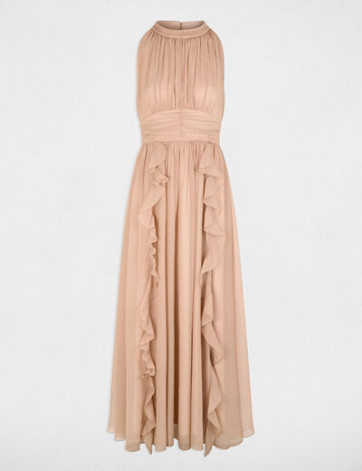 Robe longue col montant taupe femme