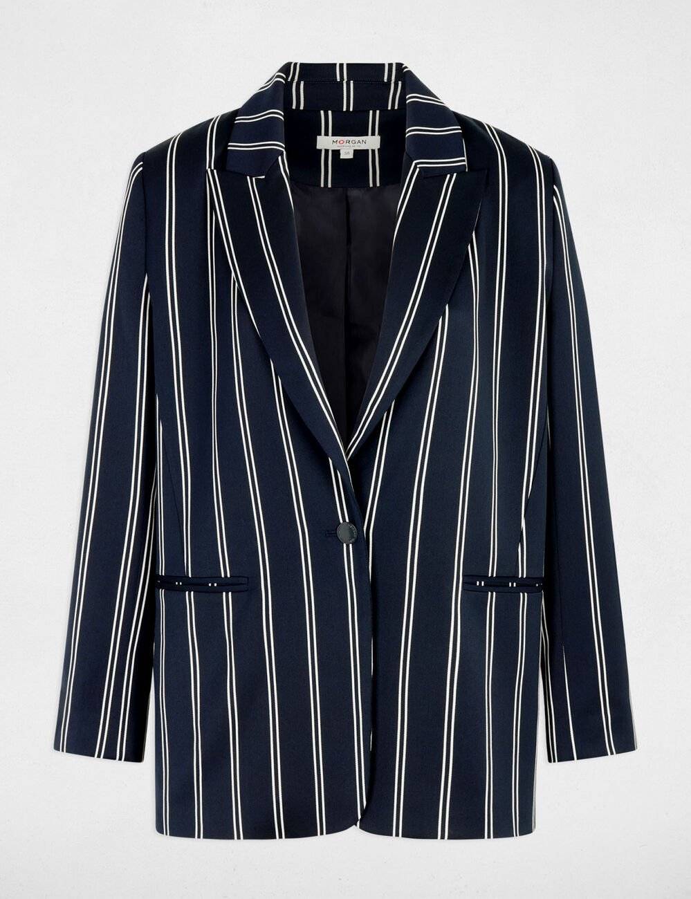 Blazer ray&eacute; col tailleur bleu marine femme