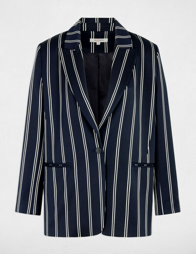 Blazer ray&eacute; col tailleur bleu marine femme
