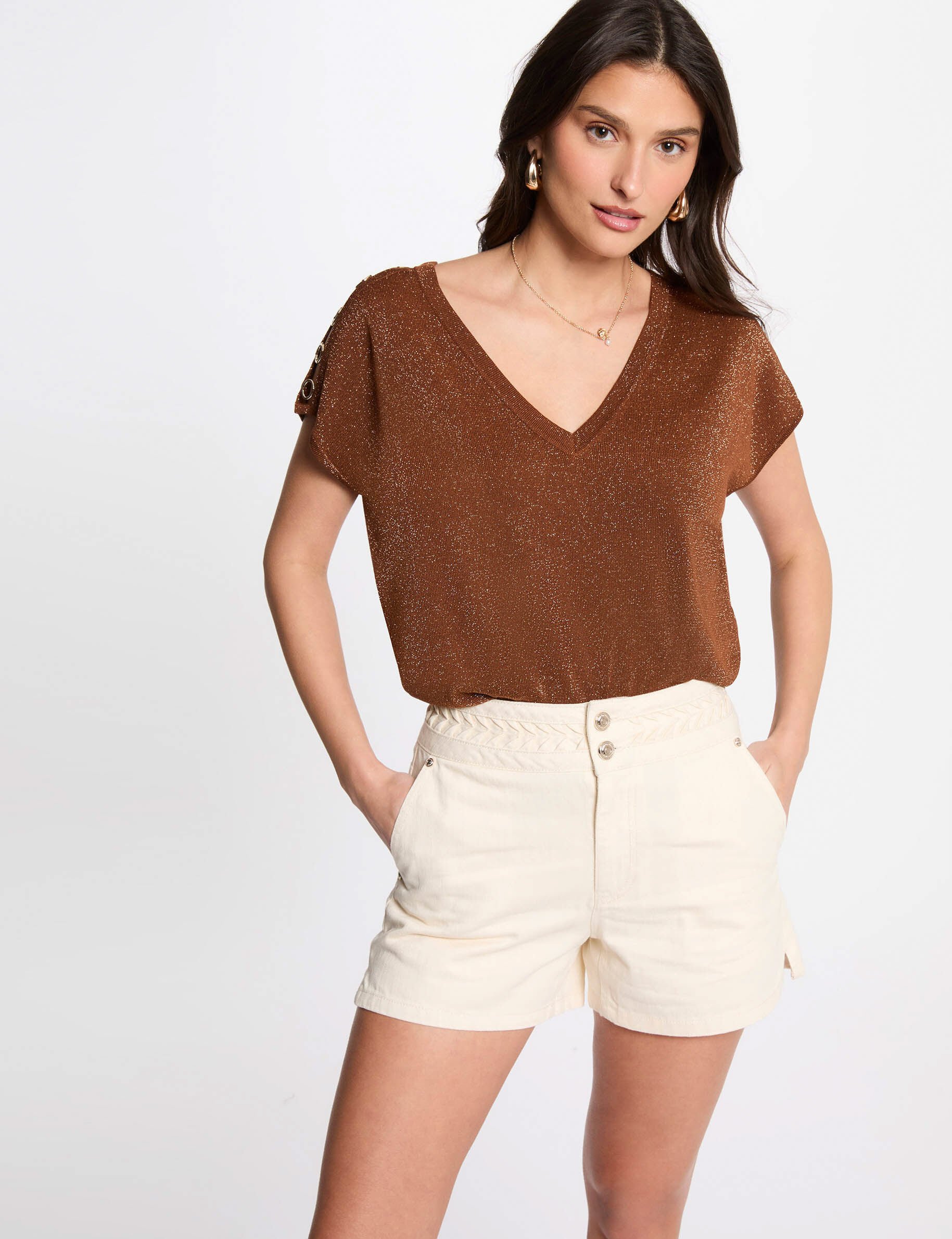 Pull col en V manches courtes - Morgan - Modalova