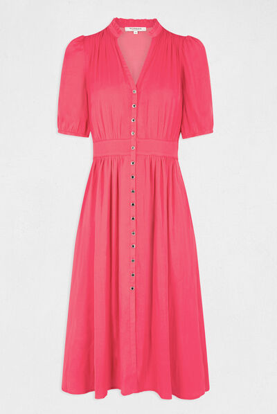 Robe manches 3/4 boutonnée à l'avant rose moyen femme