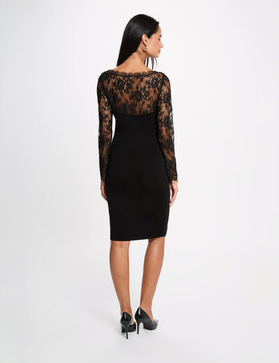 Robe tricot dentelle noir femme