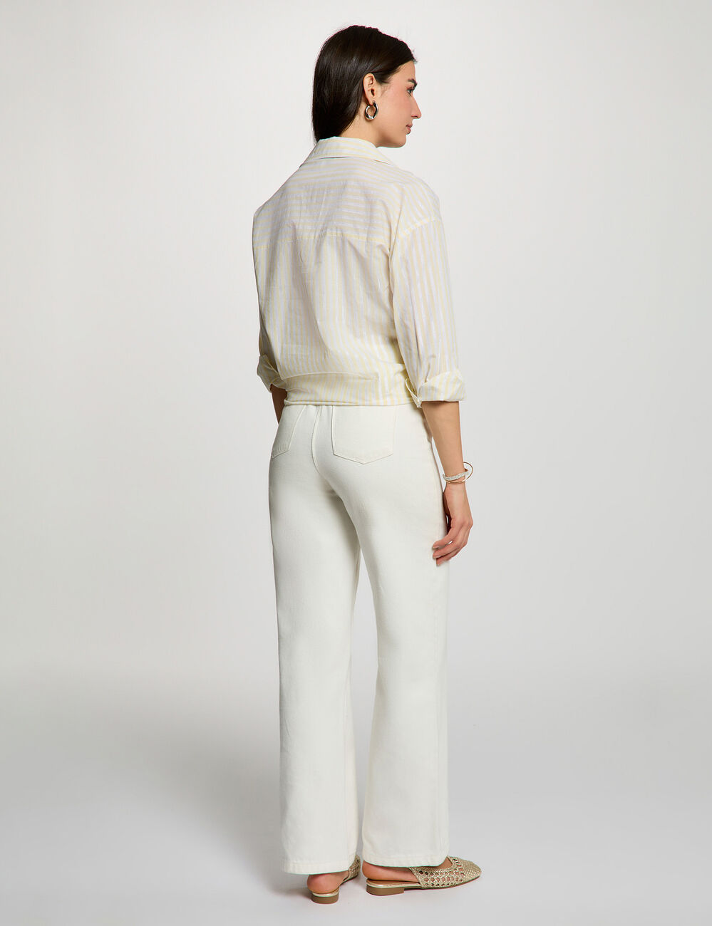 Chemise ray&eacute;e col &agrave; revers jaune clair femme