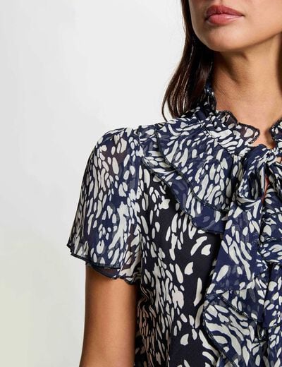Chemise col v transparente bleu marine femme