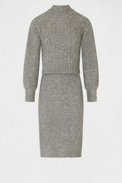 Robe pull ajustée effet 2-en-1 gris anthracite femme