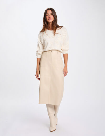 Jupe crayon ajust&eacute;e creme femme