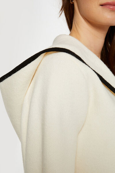 Gilet court boutonné à capuche ecru femme