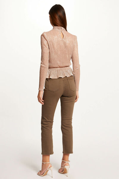 T-shirt manches longues métallisé vieux rose femme
