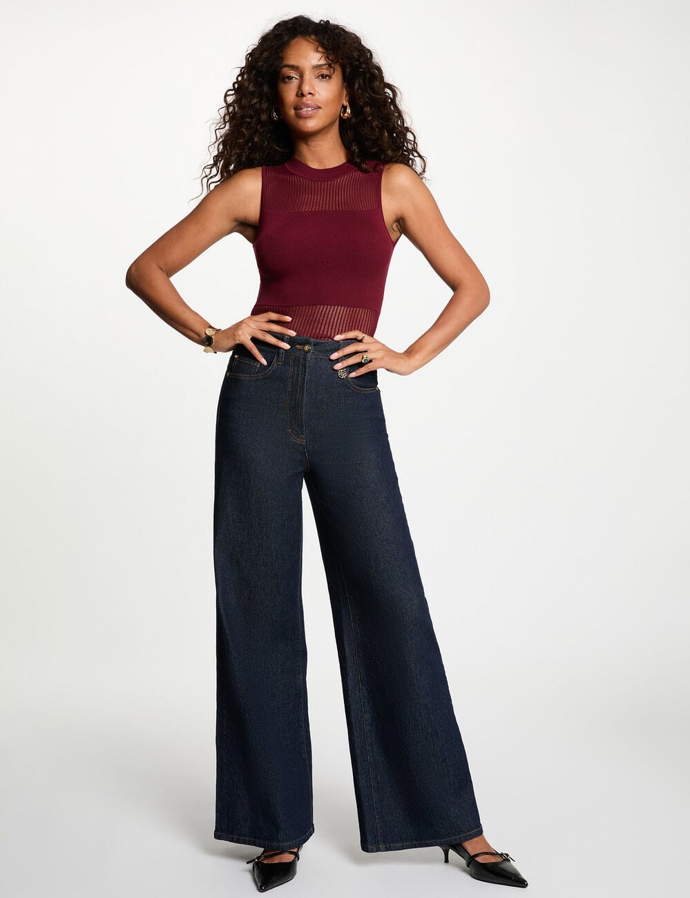 Pull sans manches bordeaux femme