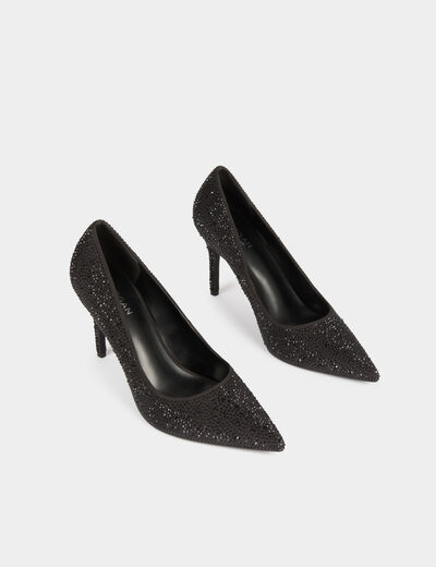 Escarpin satin strass noir femme