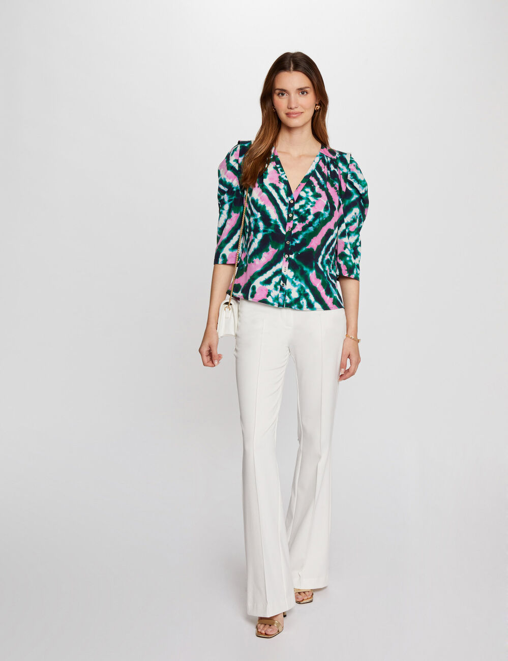 Chemise manches 3/4 imprim&eacute;e multico femme