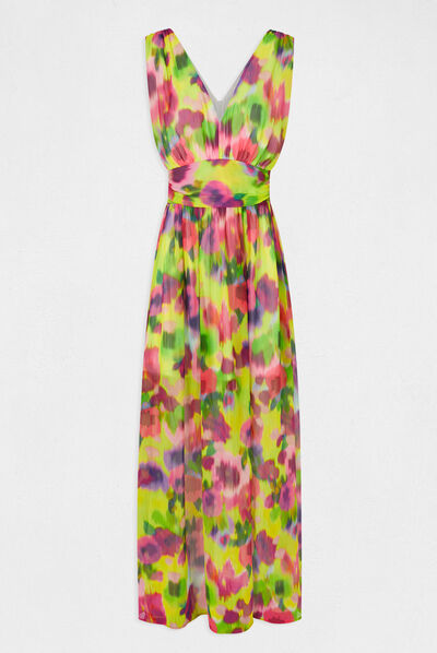 Robe longue cintrée imprimé abstrait multico femme