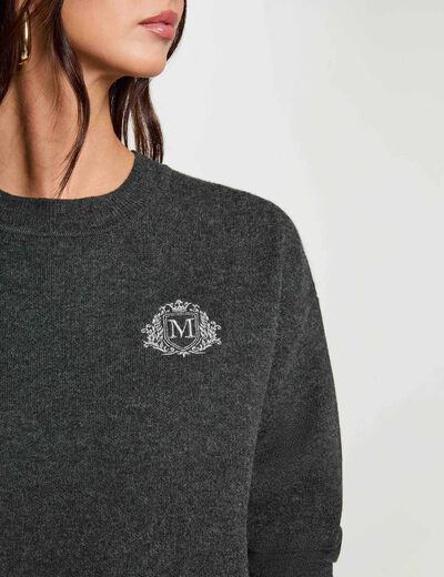 Pull col rond gris fonc&eacute; femme
