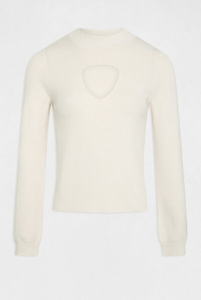 Pull manches longues avec ouverture ivoire femme