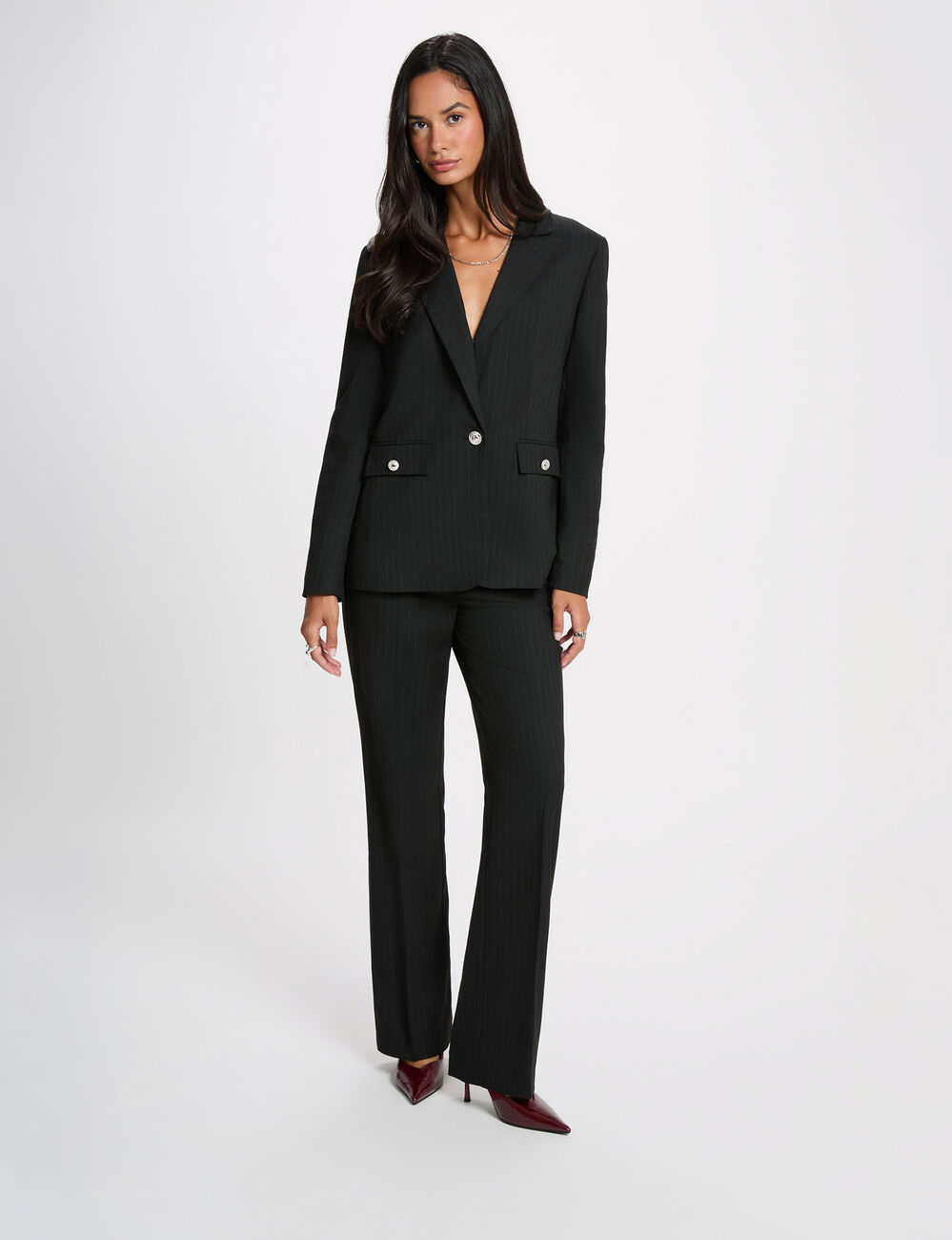 Pantalon droit taille haute noir femme