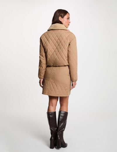 Jupe courte matelass&eacute;e marron cognac femme