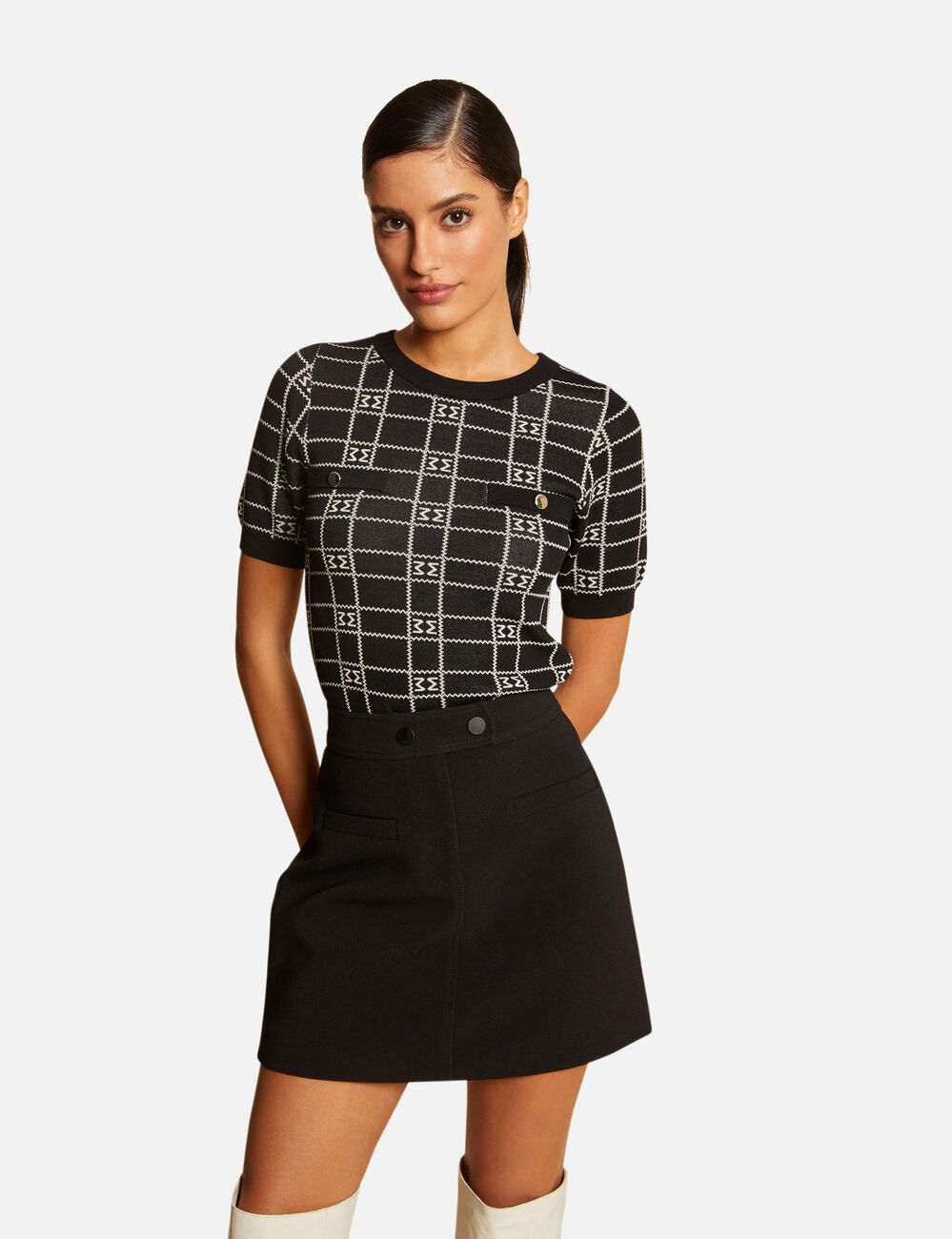 Jupe trap&egrave;ze taille haute noir femme