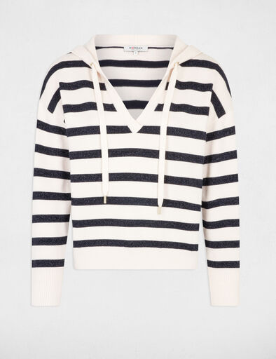 pull col en v a capuche ivoire femme Pull col en V à capuche ivoire femme