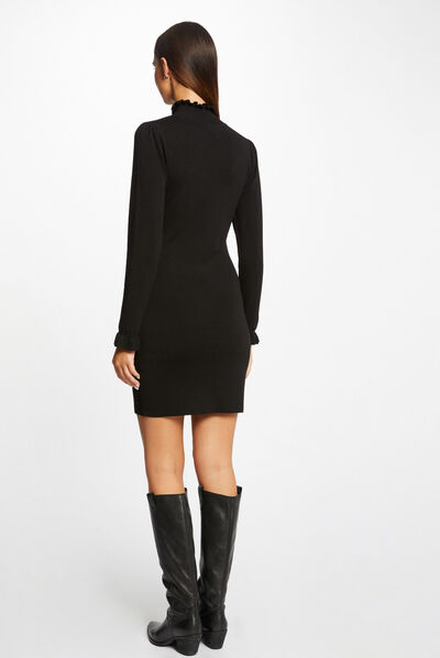 Robe pull ajustée avec col montant noir femme