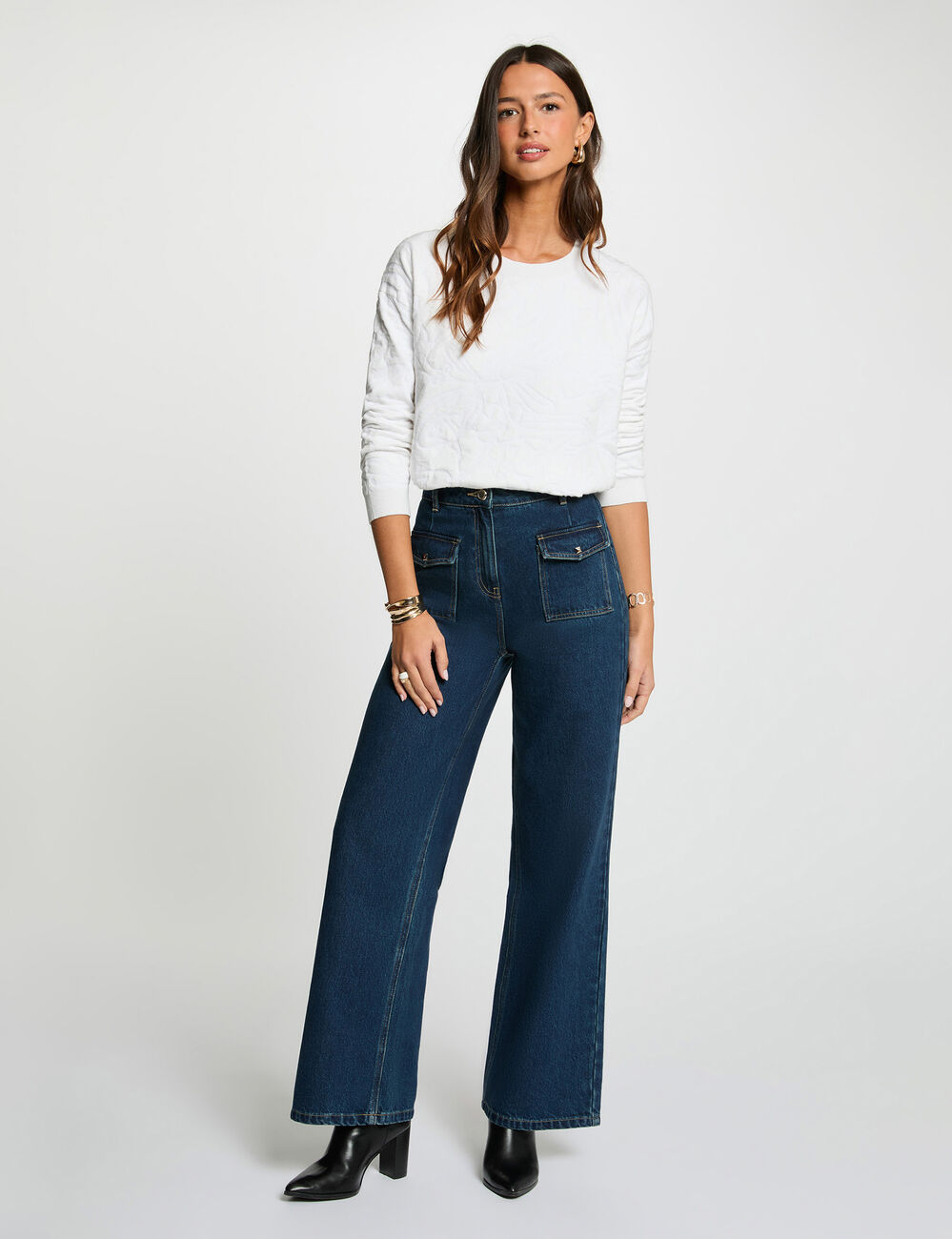 Pull col rond blanc femme