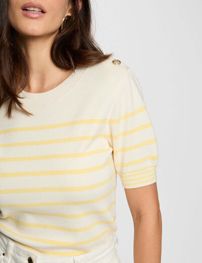 Pull manches courtes ray&eacute; ivoire femme