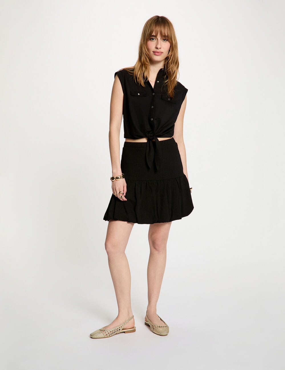 Chemise nou&eacute;e sans manches noir femme