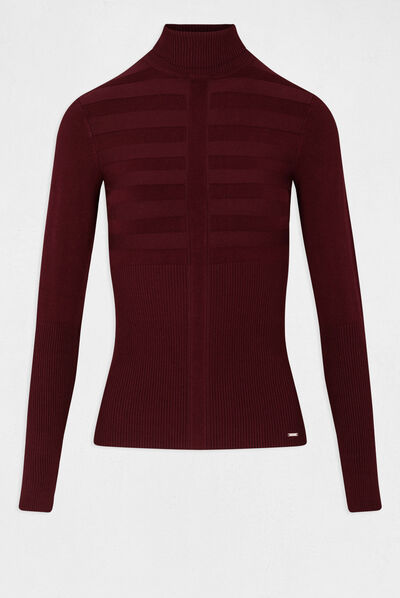 Pull manches longues col roulé prune femme