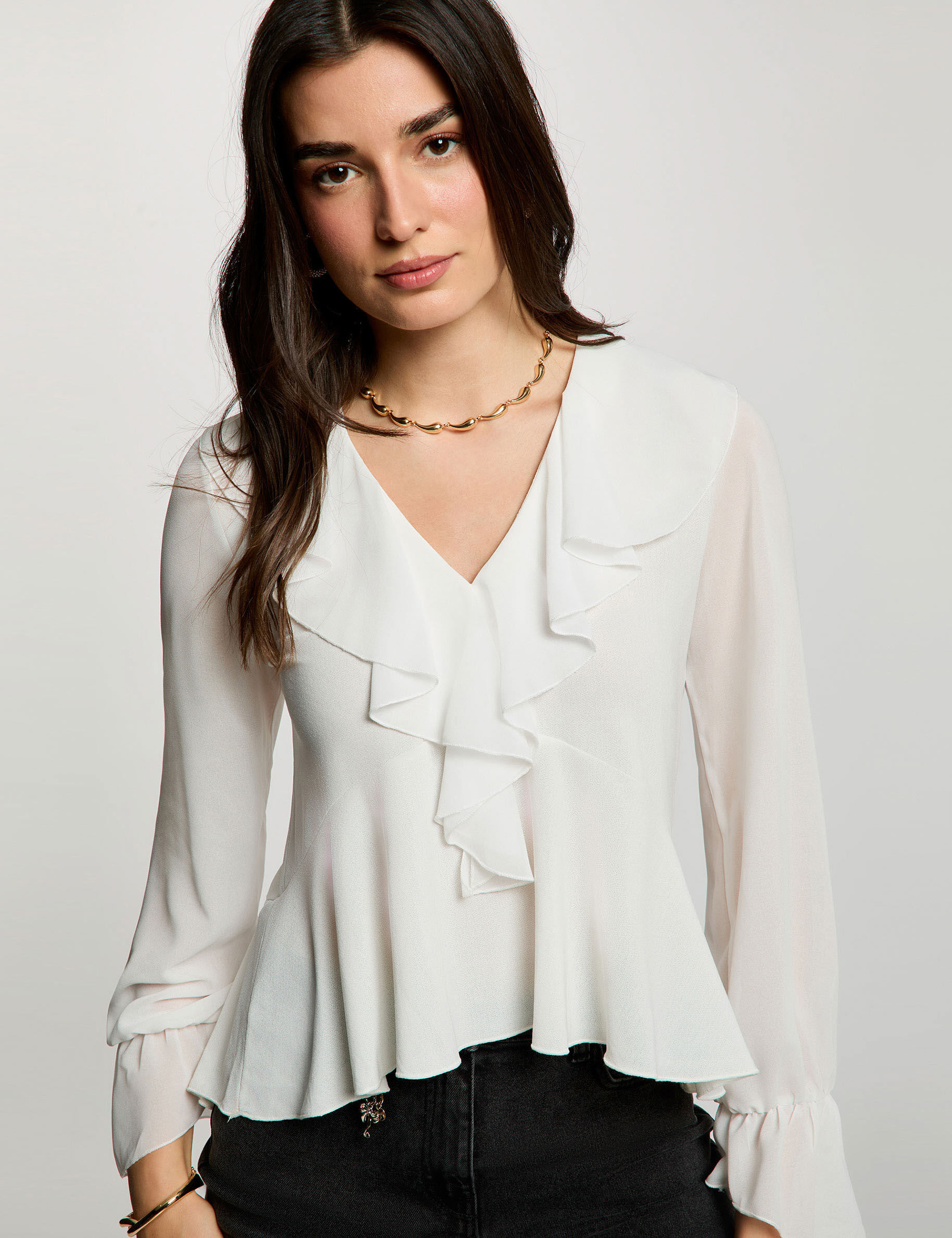 Top col v voile femme - vue 1