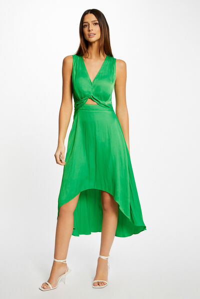 Robe midi trapèze asymétrique vert femme