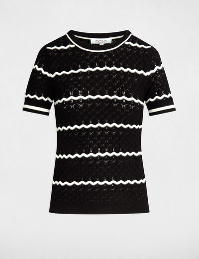 Pull manches courtes rayé noir femme