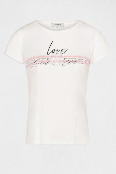 T-shirt manches courtes à inscription corail femme