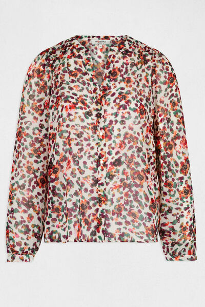 Chemise manches longues imprimé floral ecru femme