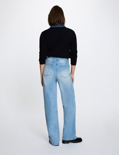 Pull col revers boutons bleu marine femme