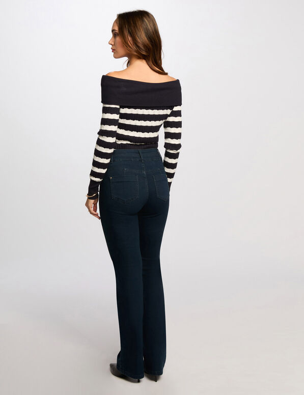 pull col bardot raye bleu marine femme Pull col bardot rayé bleu marine femme
