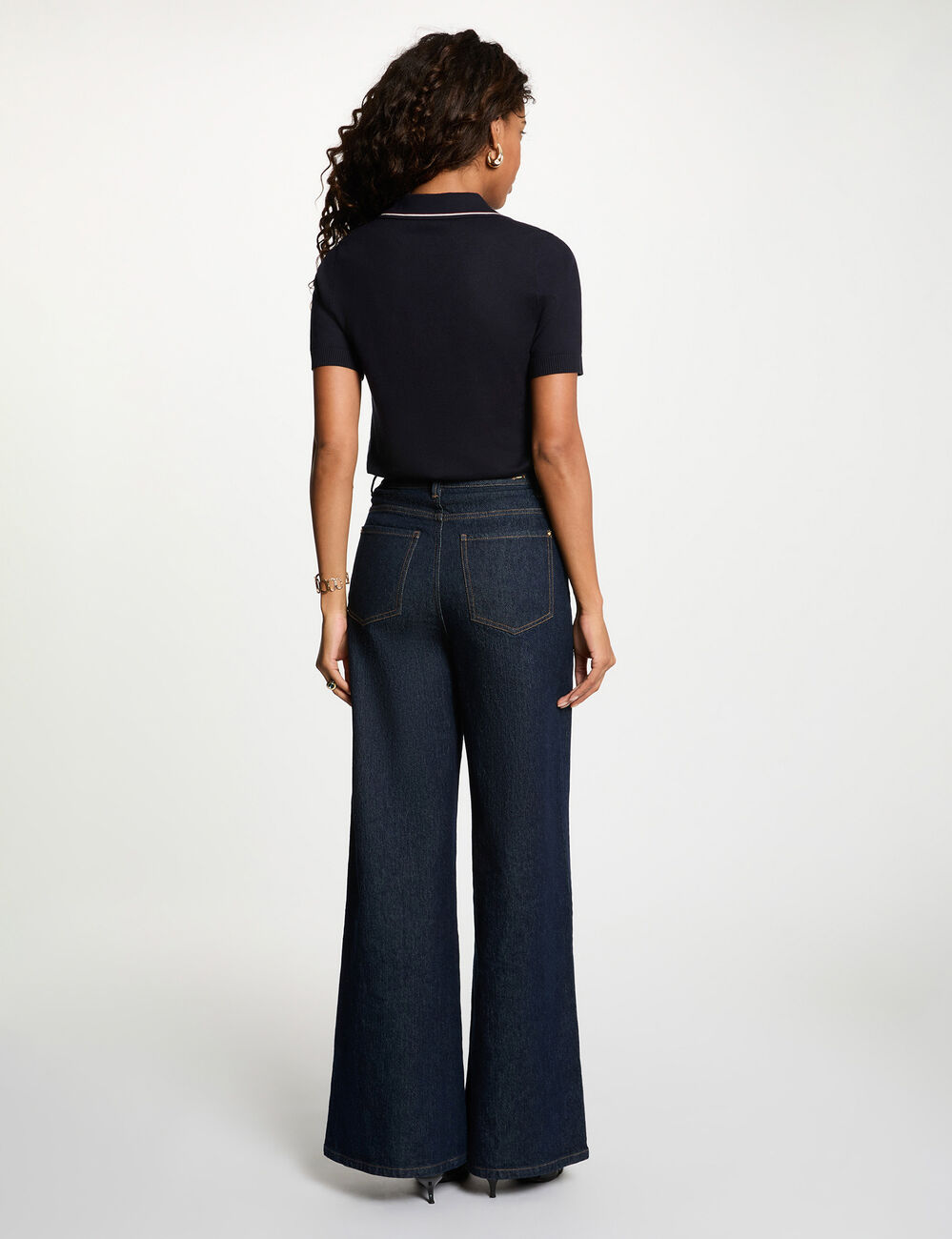 Pull col &agrave; revers bleu marine femme