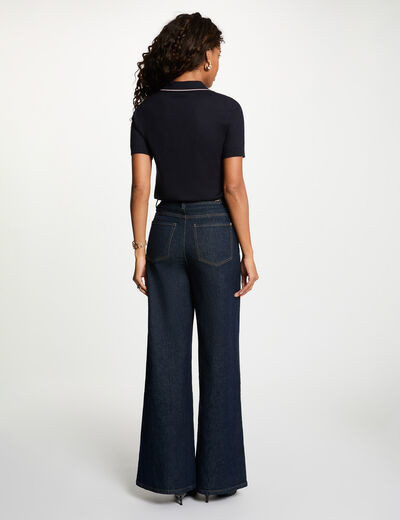 Pull col &agrave; revers bleu marine femme