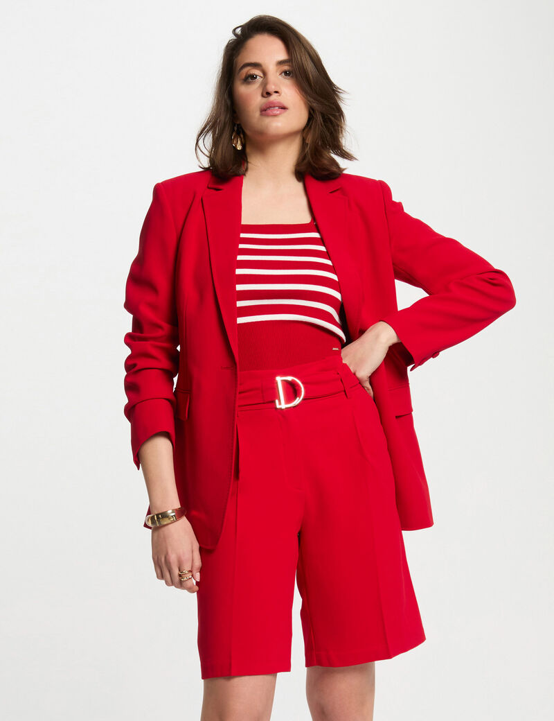 Bermuda droit à pinces rouge femme
