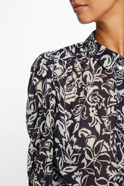 Chemise manches longues imprimé végétal multico femme