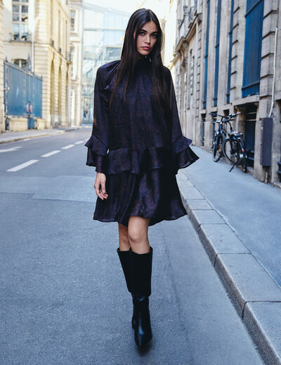 Robe courte col montant multicolore femme