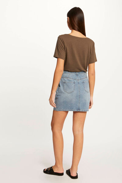 Jupe droite ceinturée en jean jean stone femme