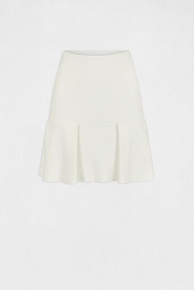 Jupe trapèze à volants en tricot ecru femme