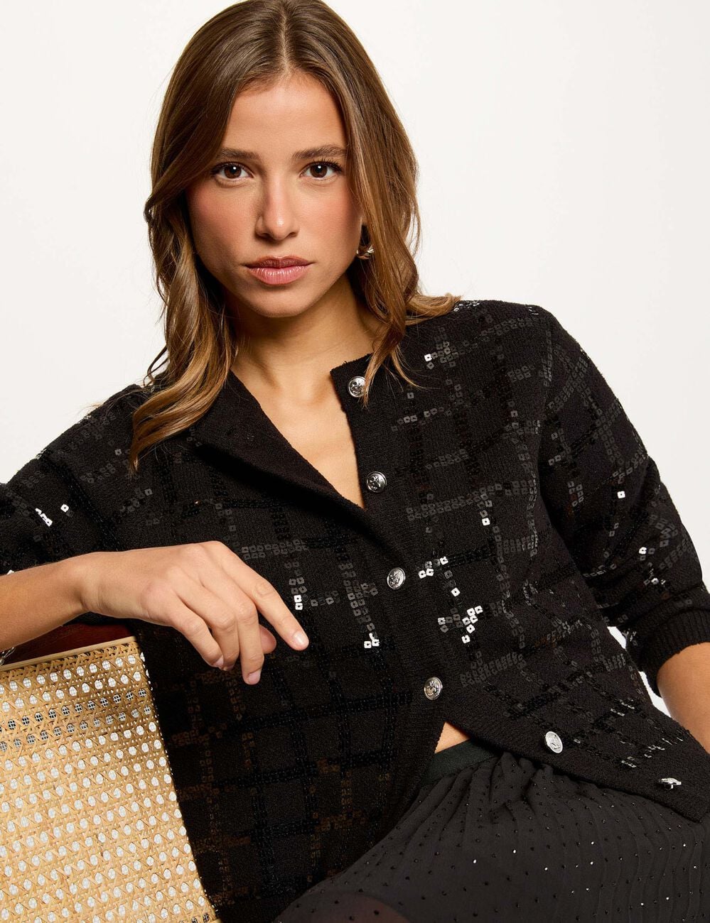 Veste ajust&eacute;e &agrave; sequins noir femme