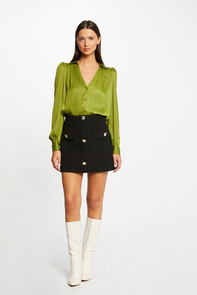 Jupe droite taille haute avec boutons noir femme