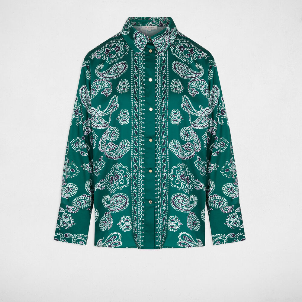 Chemise satin&eacute;e col &agrave; revers multicolore femme