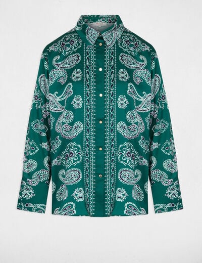 Chemise satin&eacute;e col &agrave; revers multicolore femme