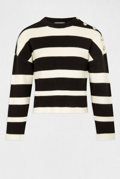 Pull manches longues avec boutons noir femme