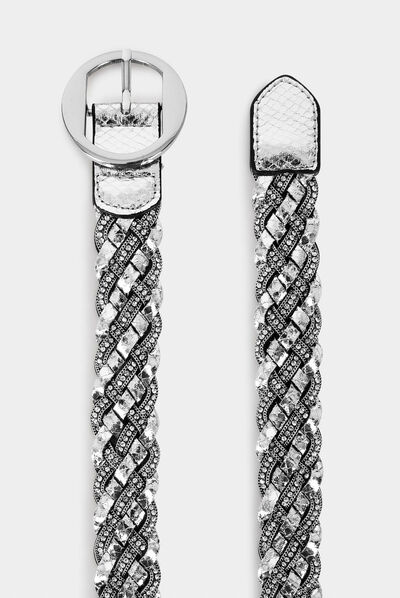 Ceinture tressée avec strass gris moyen femme