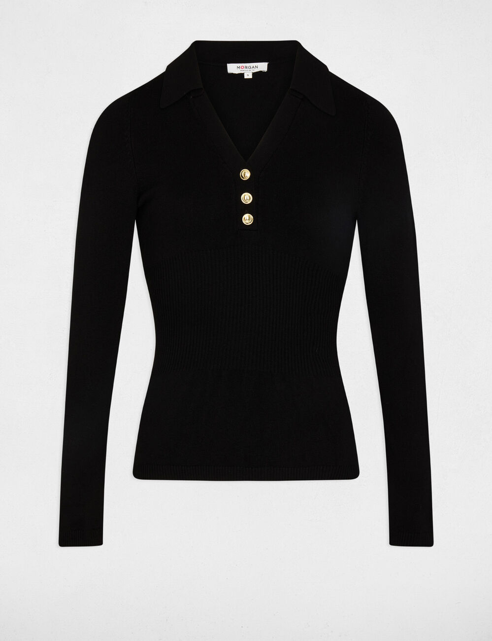 Pull ajust&eacute; col polo noir femme