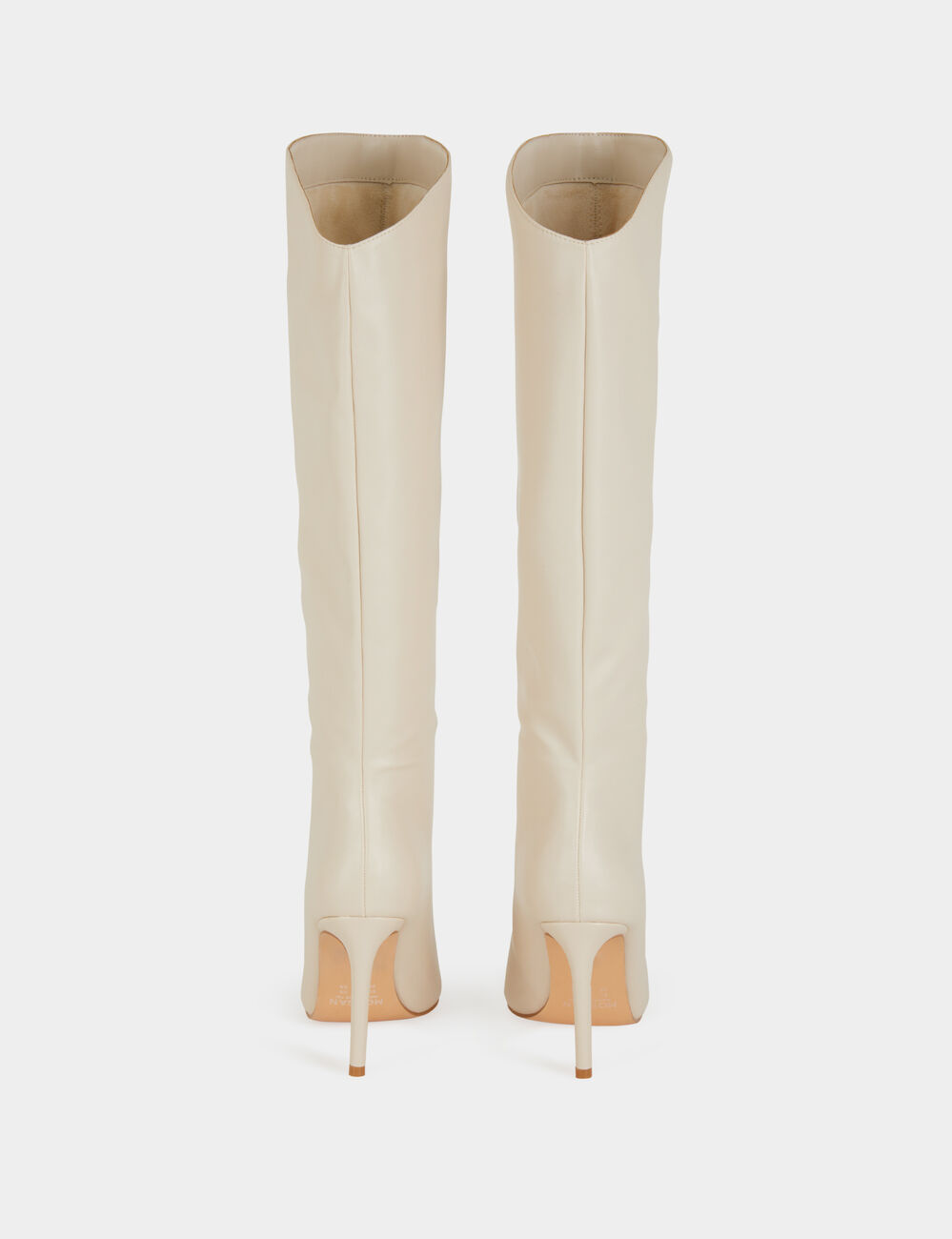 Bottes hautes &agrave; talons aiguilles en cuir ivoire femme